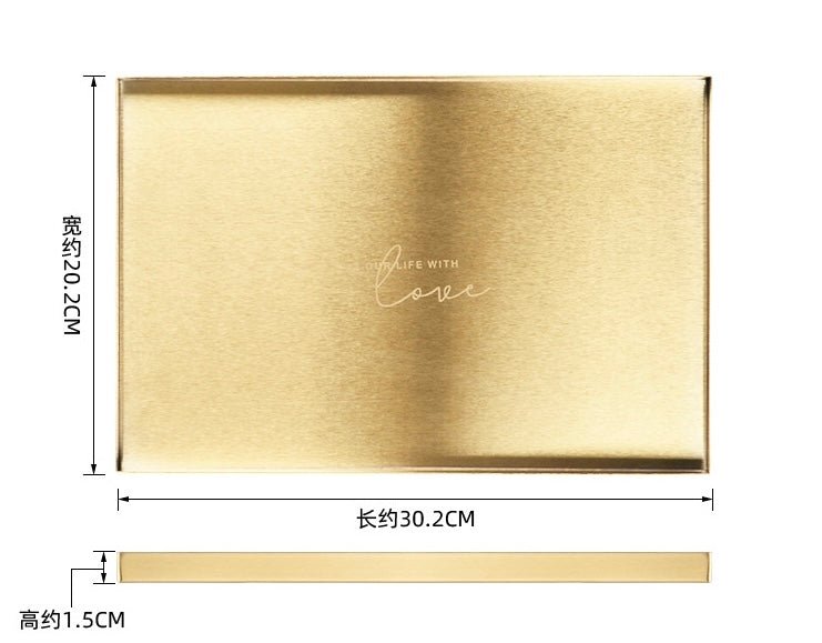 Golden Stainless Steel Tray: Elevate home decor with style. Ideal for serving essentials, showcasing jewelry, and festive decorations. Perfect for new home gifts or special occasions. - Simplidecor