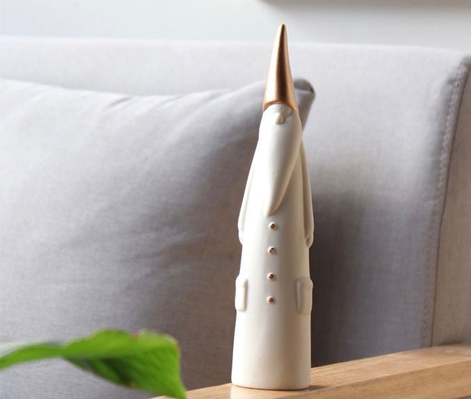 Handcrafted Ceramic Santa Trio: Minimalist Elegance in White and Gold, Nordic - inspired Christmas Decor for Scene Setting and Thoughtful Holiday Gifting - Simplidecor