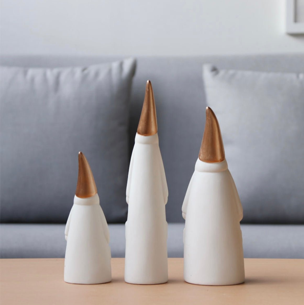 Handcrafted Ceramic Santa Trio: Minimalist Elegance in White and Gold, Nordic - inspired Christmas Decor for Scene Setting and Thoughtful Holiday Gifting - Simplidecor