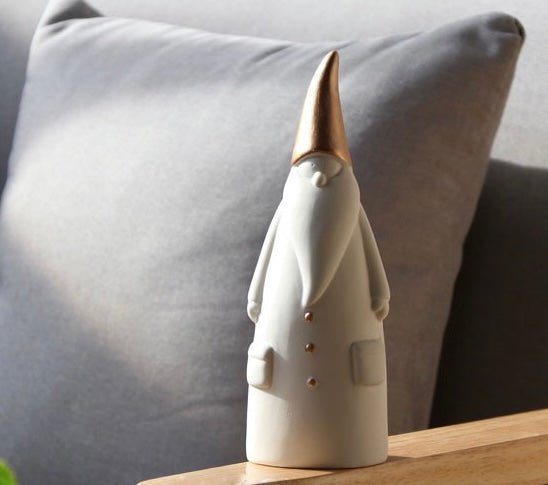 Handcrafted Ceramic Santa Trio: Minimalist Elegance in White and Gold, Nordic - inspired Christmas Decor for Scene Setting and Thoughtful Holiday Gifting - Simplidecor