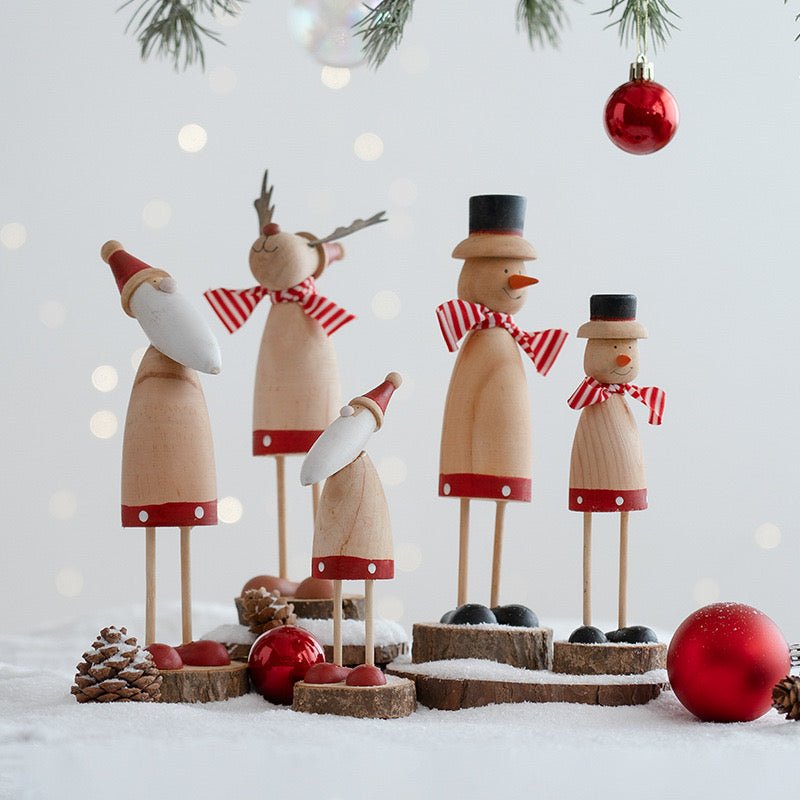 Handcrafted Christmas Wooden Tabletop Ornaments: Unique Pinocchio, Santa, and Reindeer Designs for Whimsical Holiday Decor. Perfect Gifts for Children, Adding Joy to Festive Celebrations! - Simplidecor
