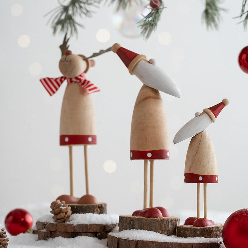 Handcrafted Christmas Wooden Tabletop Ornaments: Unique Pinocchio, Santa, and Reindeer Designs for Whimsical Holiday Decor. Perfect Gifts for Children, Adding Joy to Festive Celebrations! - Simplidecor