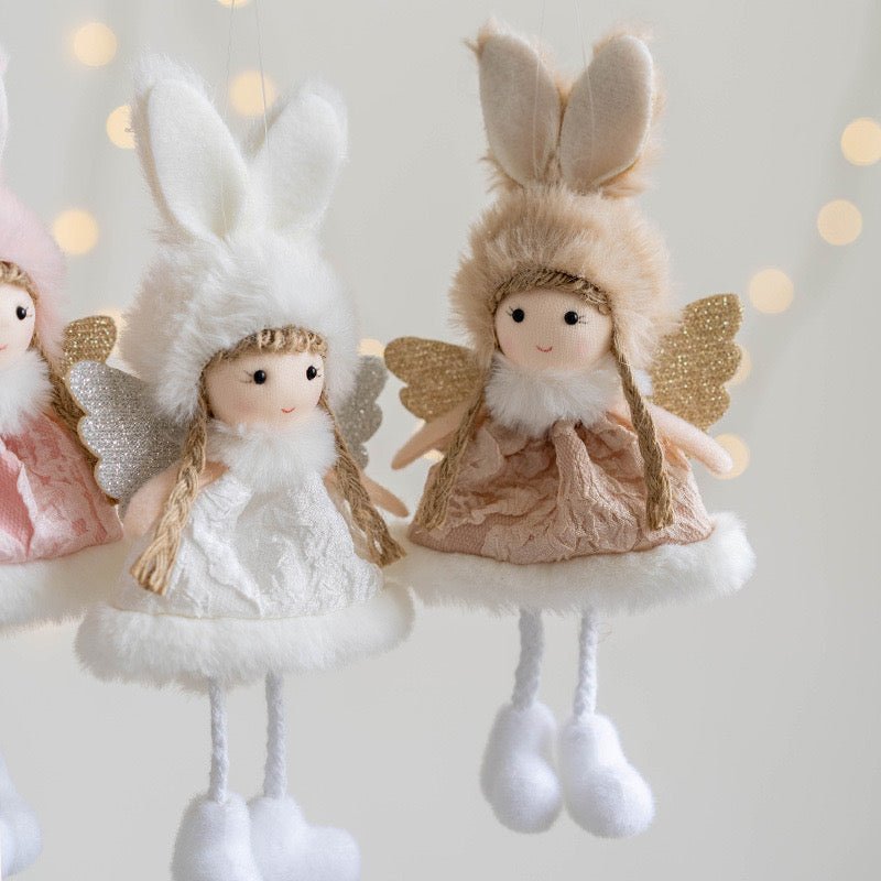 Handmade Angel in Ribbit Costume: Pink, White, Grey, Champagne - Whimsical and Unique Decor or Gift Options. Delightful Craftsmanship for Charming Ambiance. - Simplidecor
