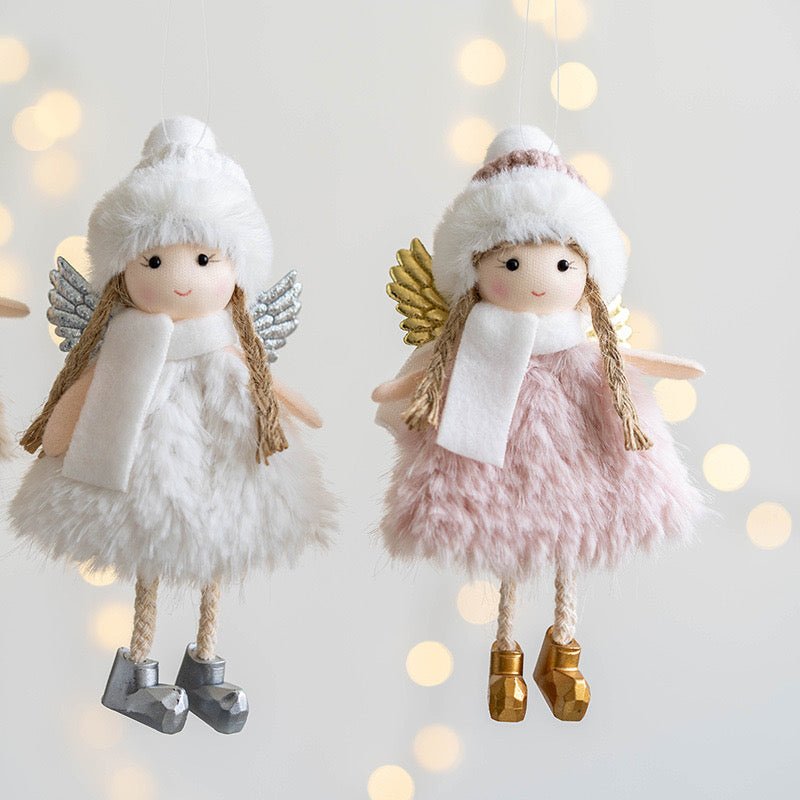 Handmade Angel with Ball Hat, Fluffy Skirt, and Scarf: Charming Gift in Pink, White, and Champagne. Adorable and Unique Decor for Her or Girls. - Simplidecor