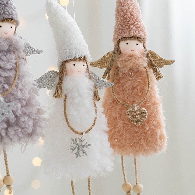 Handmade Angel with Curly Wool Skirt and Peak Cap Hat: Cute and Charming Gift for Her or Girls. Adorable Wooden Feet, Meticulously Crafted for Unique Delight. - Simplidecor