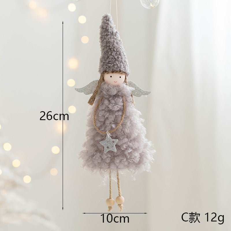 Handmade Angel with Curly Wool Skirt and Peak Cap Hat: Cute and Charming Gift for Her or Girls. Adorable Wooden Feet, Meticulously Crafted for Unique Delight. - Simplidecor
