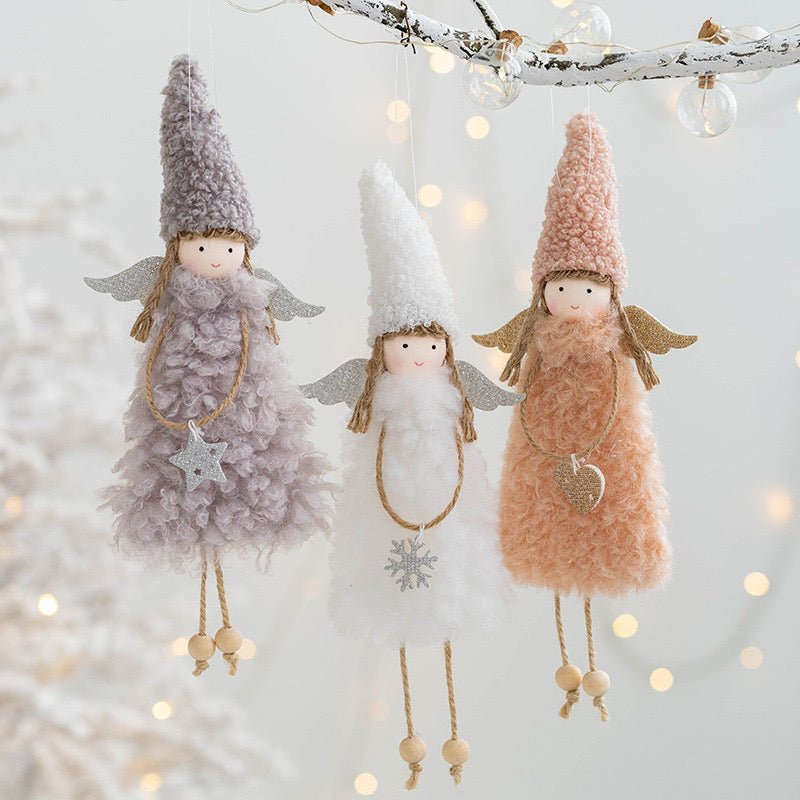 Handmade Angel with Curly Wool Skirt and Peak Cap Hat: Cute and Charming Gift for Her or Girls. Adorable Wooden Feet, Meticulously Crafted for Unique Delight. - Simplidecor