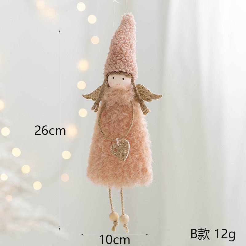 Handmade Angel with Curly Wool Skirt and Peak Cap Hat: Cute and Charming Gift for Her or Girls. Adorable Wooden Feet, Meticulously Crafted for Unique Delight. - Simplidecor