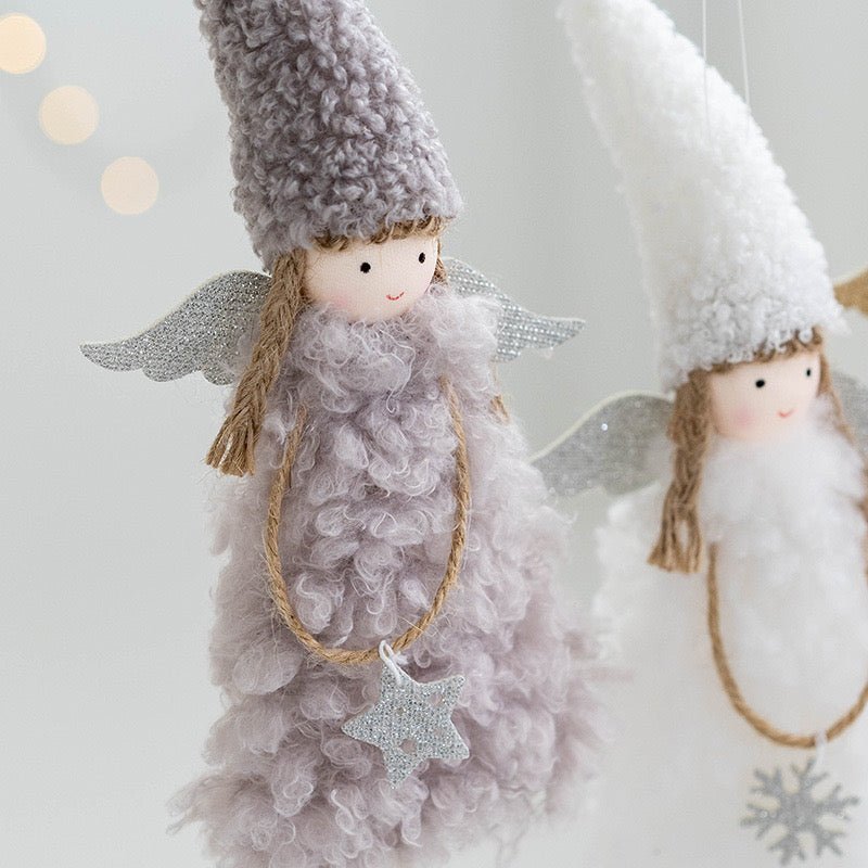 Handmade Angel with Curly Wool Skirt and Peak Cap Hat: Cute and Charming Gift for Her or Girls. Adorable Wooden Feet, Meticulously Crafted for Unique Delight. - Simplidecor