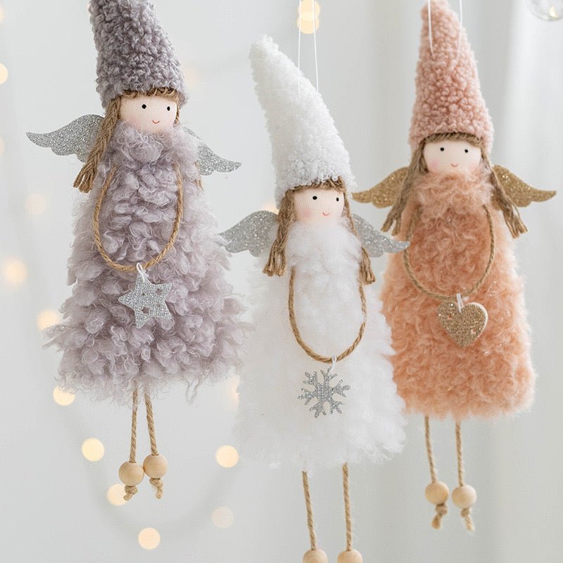 Handmade Angel with Curly Wool Skirt and Peak Cap Hat: Cute and Charming Gift for Her or Girls. Adorable Wooden Feet, Meticulously Crafted for Unique Delight. - Simplidecor