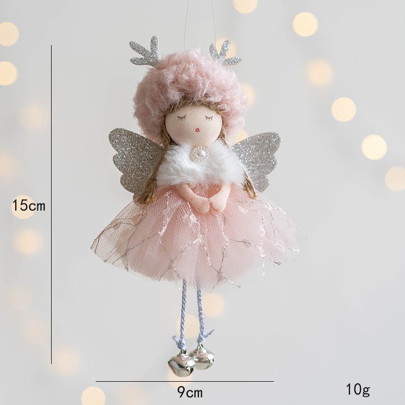 Handmade Angel with Mesh Skirt, Deer Antlers, and Bells: Adorable Sleeping Expression - Perfect Holiday Gift, Handmade Fairy for girl. - Simplidecor