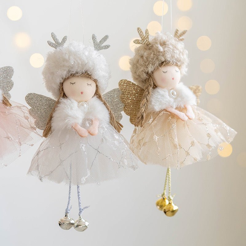 Handmade Angel with Mesh Skirt, Deer Antlers, and Bells: Adorable Sleeping Expression - Perfect Holiday Gift, Handmade Fairy for girl. - Simplidecor