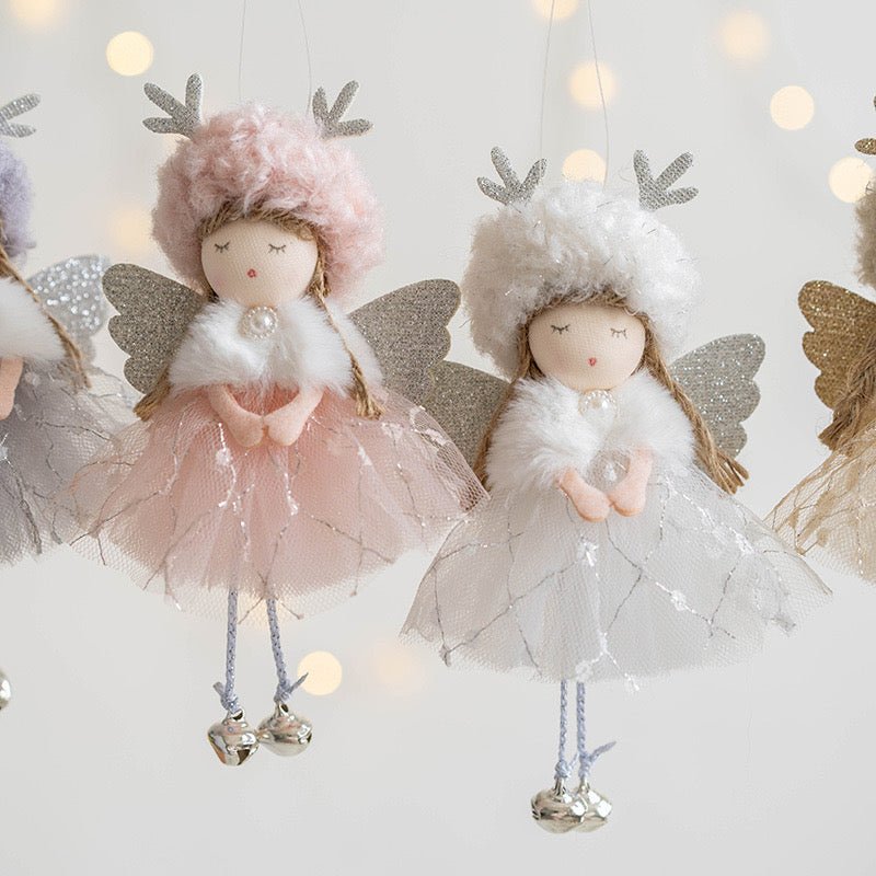 Handmade Angel with Mesh Skirt, Deer Antlers, and Bells: Adorable Sleeping Expression - Perfect Holiday Gift, Handmade Fairy for girl. - Simplidecor