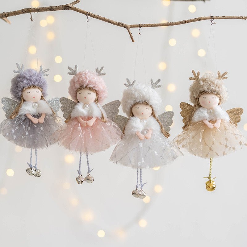 Handmade Angel with Mesh Skirt, Deer Antlers, and Bells: Adorable Sleeping Expression - Perfect Holiday Gift, Handmade Fairy for girl. - Simplidecor