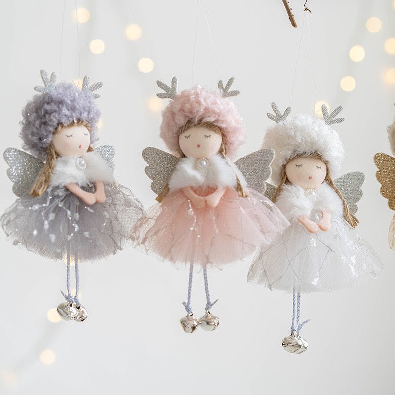 Handmade Angel with Mesh Skirt, Deer Antlers, and Bells: Adorable Sleeping Expression - Perfect Holiday Gift, Handmade Fairy for girl. - Simplidecor