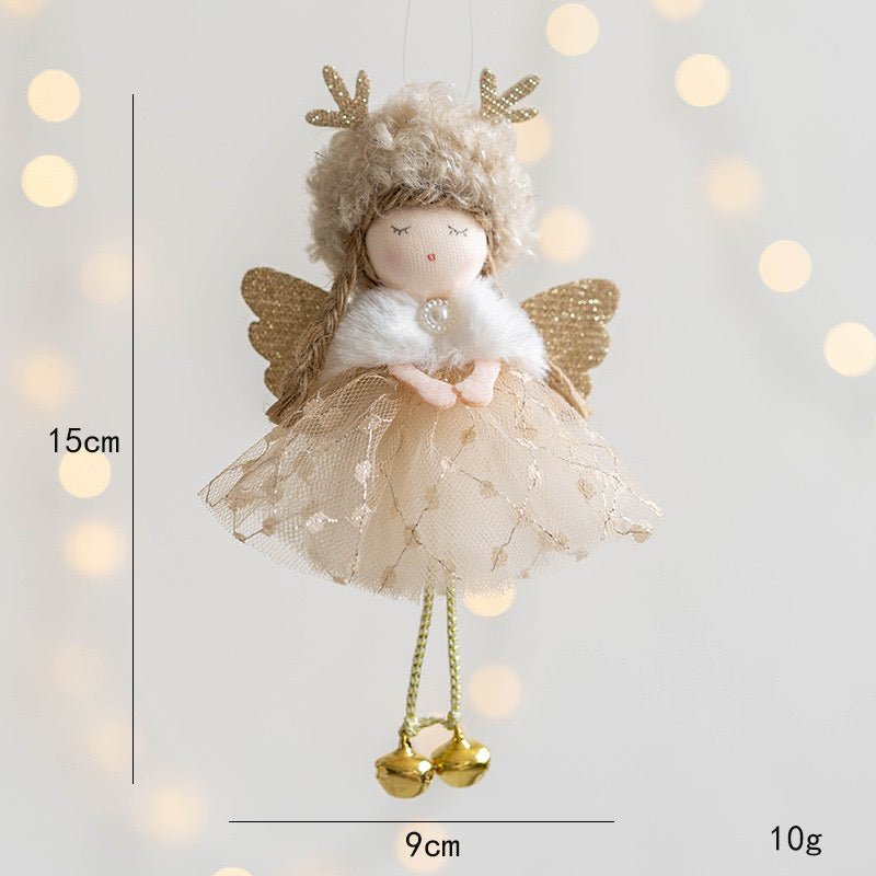 Handmade Angel with Mesh Skirt, Deer Antlers, and Bells: Adorable Sleeping Expression - Perfect Holiday Gift, Handmade Fairy for girl. - Simplidecor
