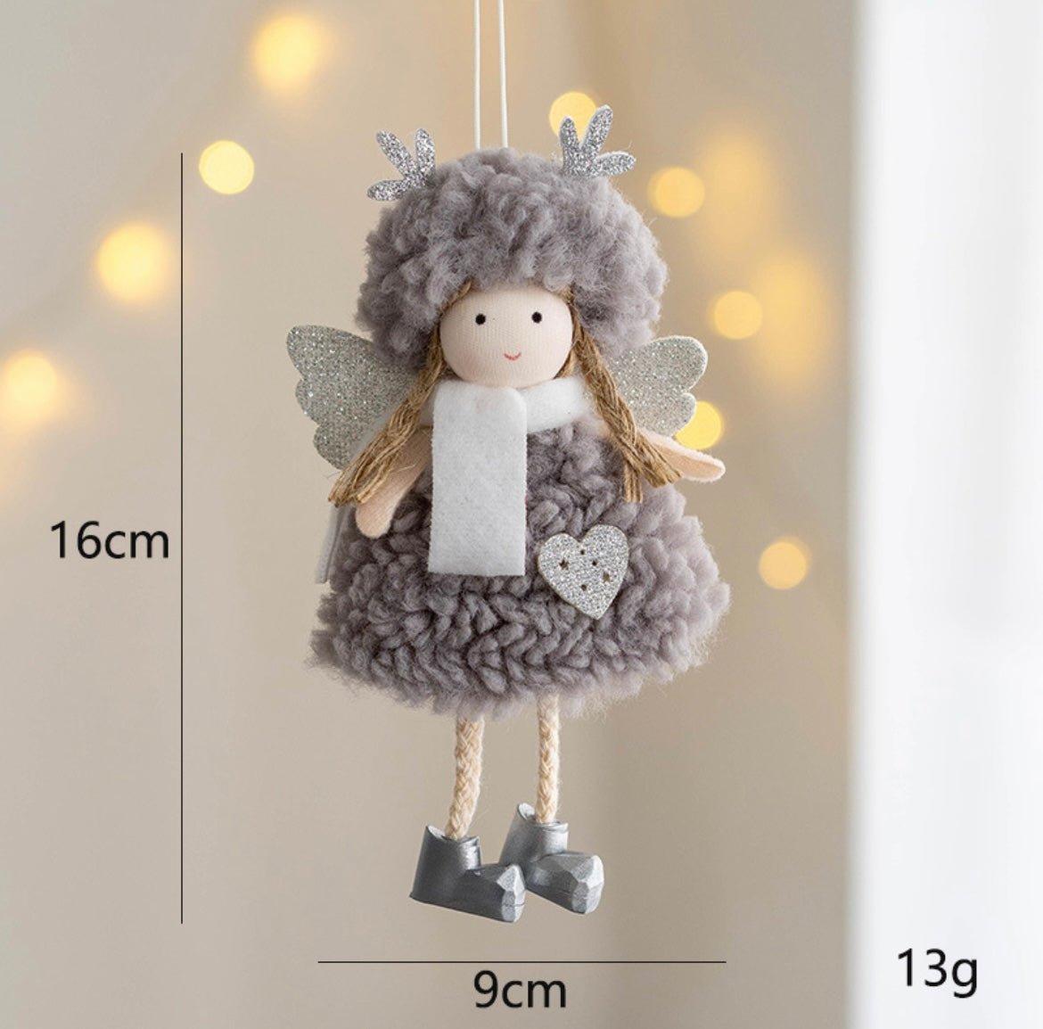 Handmade Angel with Plush Circle Skirt and Golden Deer Antlers: Dark Pink, White, Grey - Adorable Boots Included. Charming Decor or Unique Gift Options. - Simplidecor