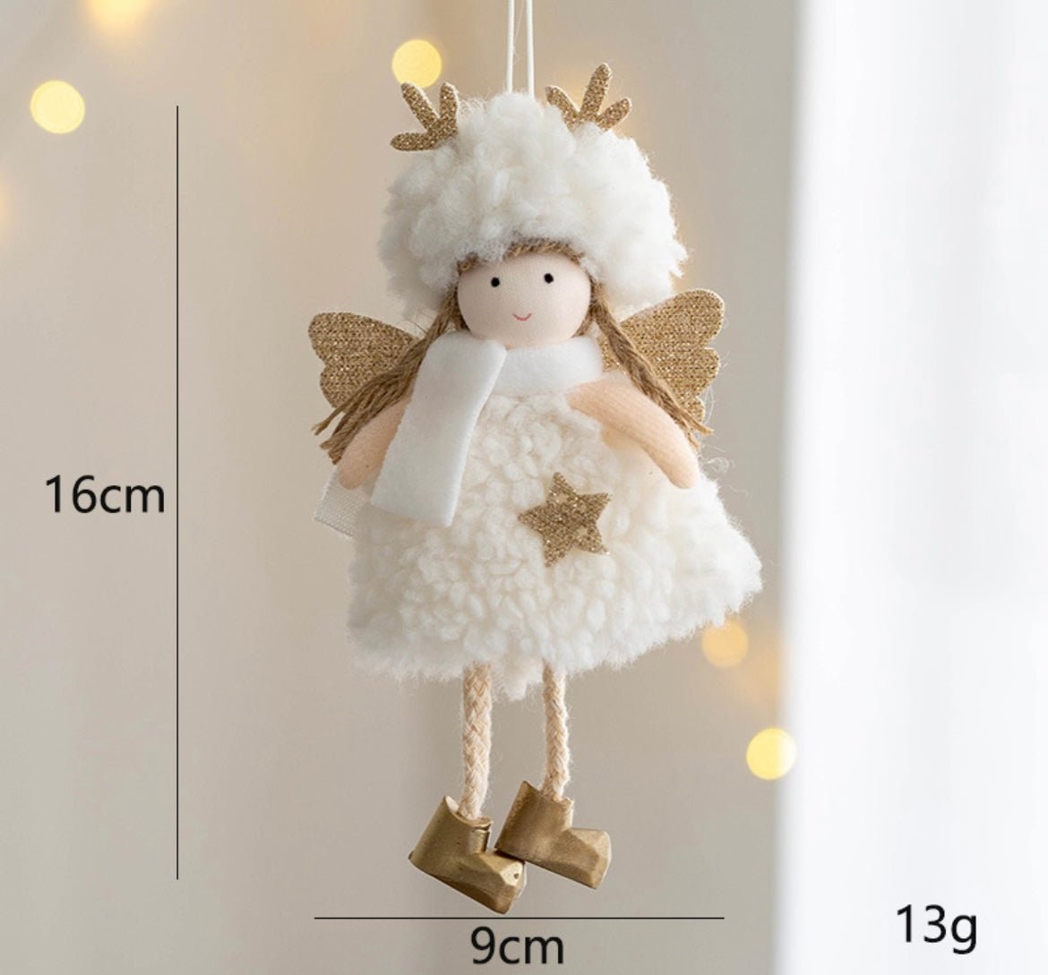 Handmade Angel with Plush Circle Skirt and Golden Deer Antlers: Dark Pink, White, Grey - Adorable Boots Included. Charming Decor or Unique Gift Options. - Simplidecor