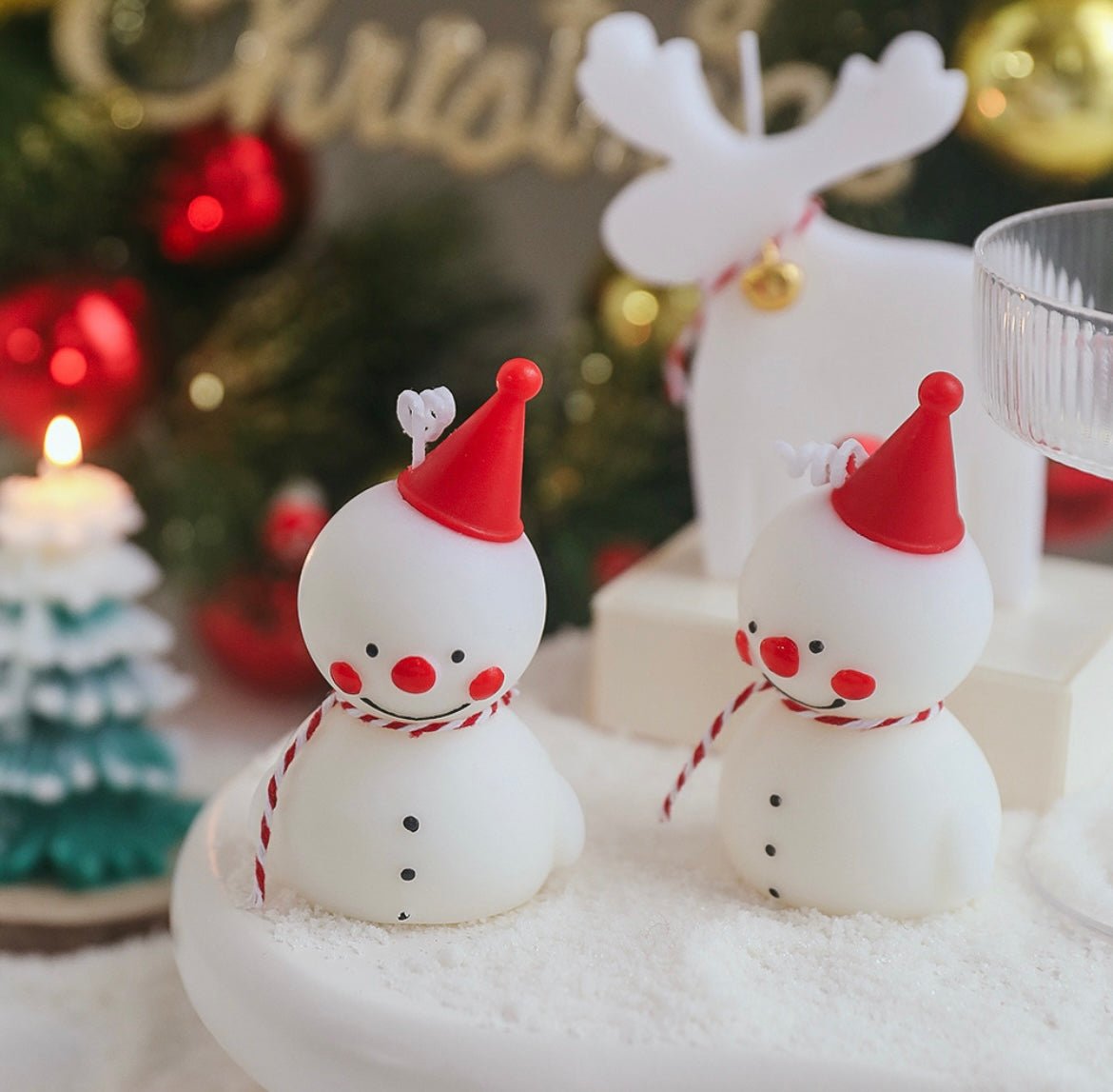 Handmade Christmas Candles: Adorable Snowman, White Reindeer, and Red - Nosed Reindeer Designs for Festive Joy and Perfect Holiday Gifting! - Simplidecor