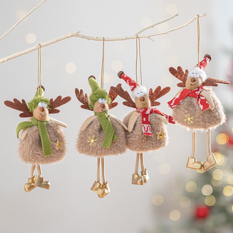 Handmade Christmas Reindeer Ornament: Cheerful Plush Decor with Golden Boots, Whimsical Design for Festive Joy. Ideal Holiday Gift for Children, Carefully Crafted to Bring Happiness. - Simplidecor