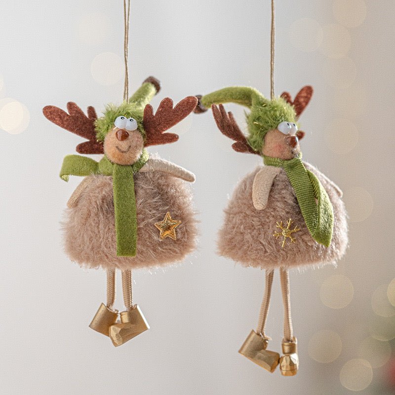 Handmade Christmas Reindeer Ornament: Cheerful Plush Decor with Golden Boots, Whimsical Design for Festive Joy. Ideal Holiday Gift for Children, Carefully Crafted to Bring Happiness. - Simplidecor