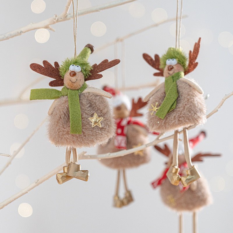 Handmade Christmas Reindeer Ornament: Cheerful Plush Decor with Golden Boots, Whimsical Design for Festive Joy. Ideal Holiday Gift for Children, Carefully Crafted to Bring Happiness. - Simplidecor
