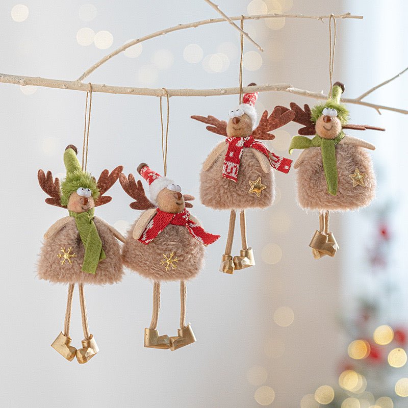 Handmade Christmas Reindeer Ornament: Cheerful Plush Decor with Golden Boots, Whimsical Design for Festive Joy. Ideal Holiday Gift for Children, Carefully Crafted to Bring Happiness. - Simplidecor