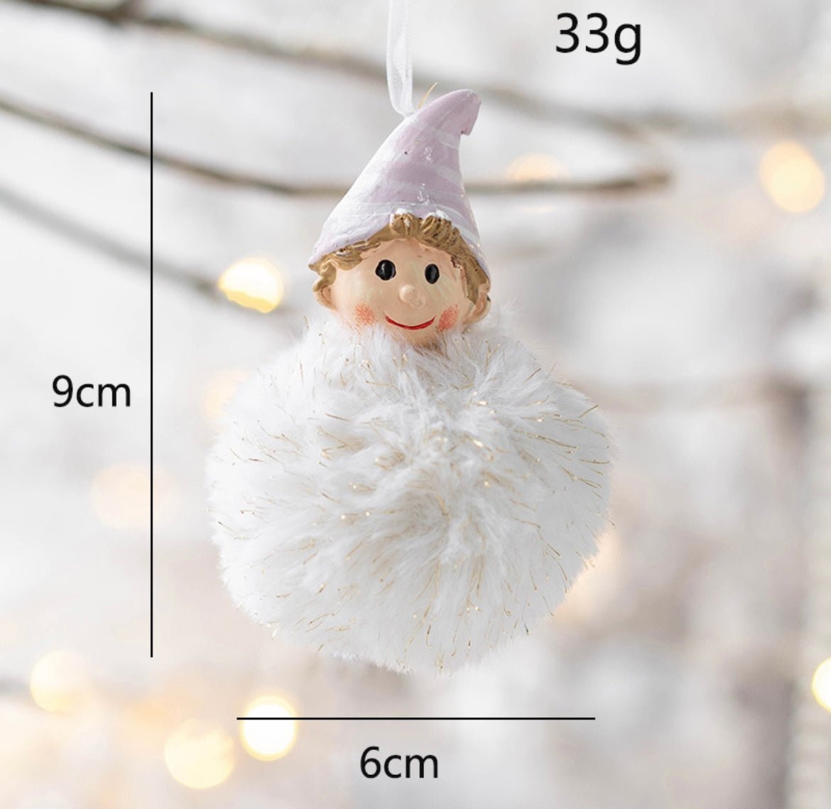 Handmade Christmas Tree Ornaments: Angelic Boys and Girls with Gypsum Bodies and Fuzzy Pom - Poms - Delightful Poses and Expressions. Add a Unique and Charming Touch to Your Holiday Decor. - Simplidecor