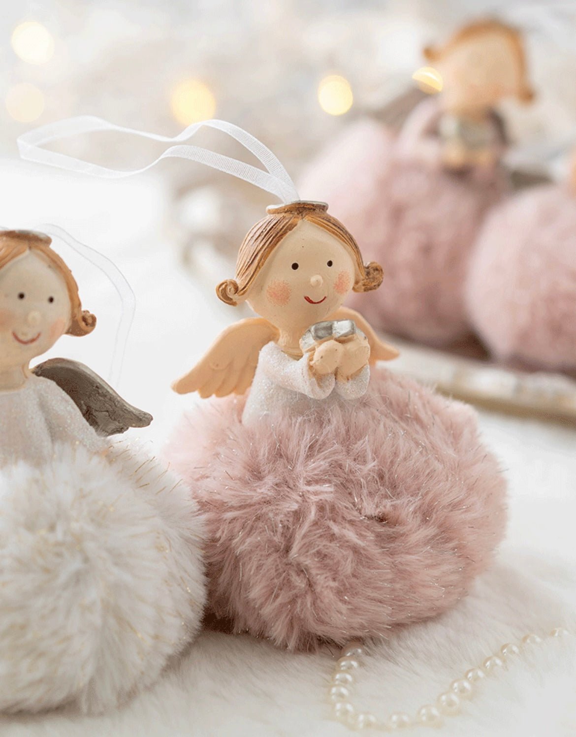Handmade Christmas Tree Ornaments: Angelic Boys and Girls with Gypsum Bodies and Fuzzy Pom - Poms - Delightful Poses and Expressions. Add a Unique and Charming Touch to Your Holiday Decor. - Simplidecor