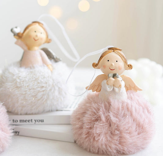 Handmade Christmas Tree Ornaments: Angelic Boys and Girls with Gypsum Bodies and Fuzzy Pom - Poms - Delightful Poses and Expressions. Add a Unique and Charming Touch to Your Holiday Decor. - Simplidecor