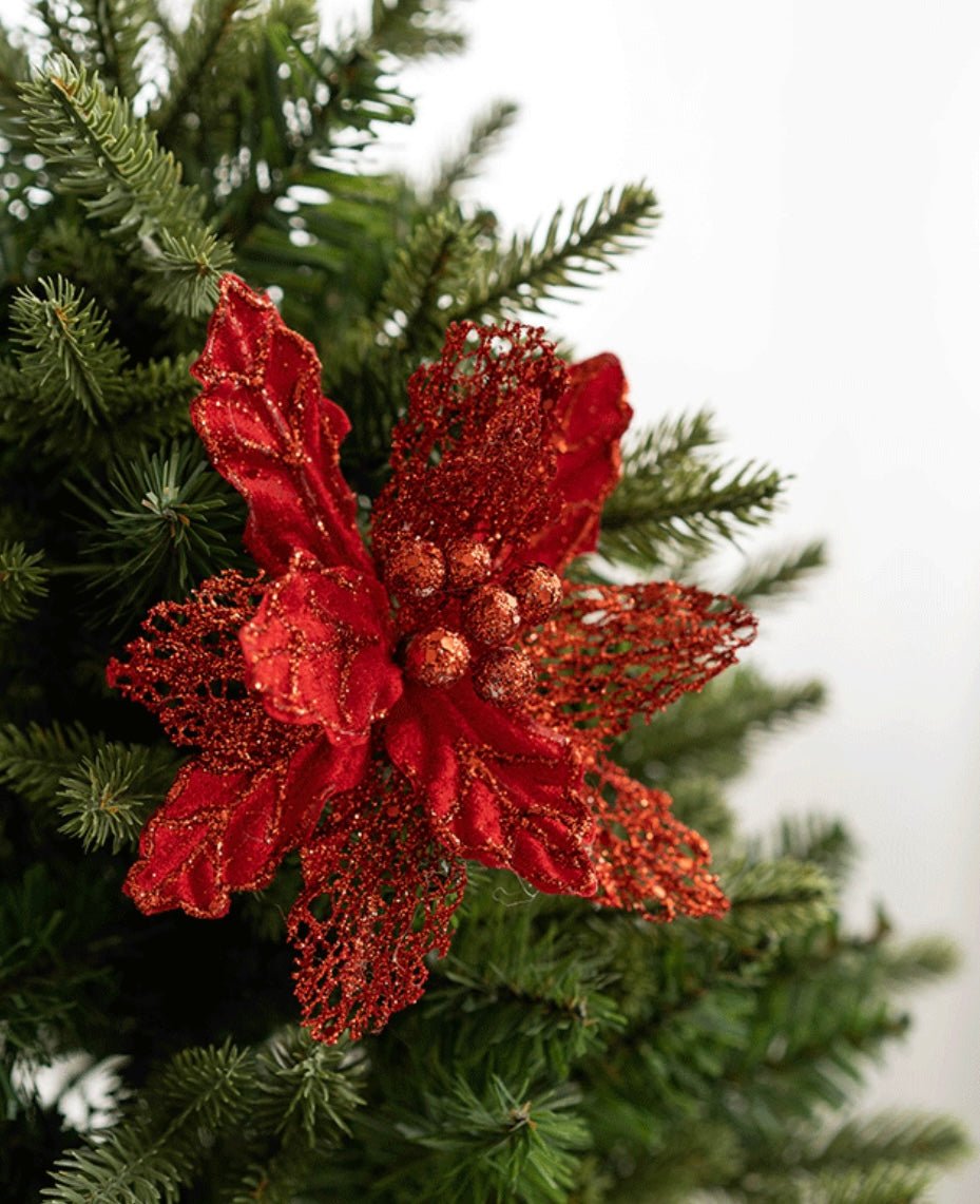 Handmade Mesh Sequin Satin Christmas Flower - Elegant Festive Decor for Tree, Table & Porch - Simplidecor