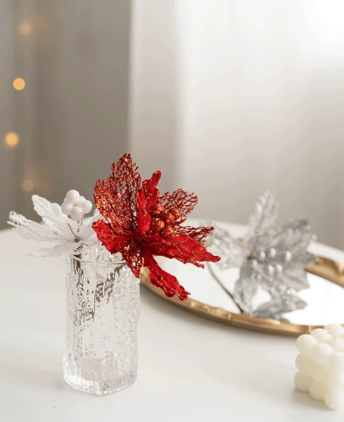 Handmade Mesh Sequin Satin Christmas Flower - Elegant Festive Decor for Tree, Table & Porch - Simplidecor