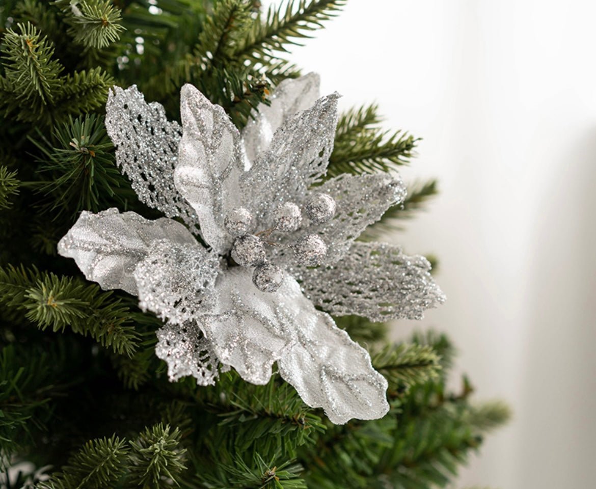 Handmade Mesh Sequin Satin Christmas Flower - Elegant Festive Decor for Tree, Table & Porch - Simplidecor