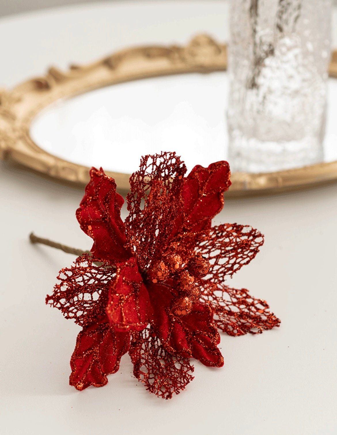 Handmade Mesh Sequin Satin Christmas Flower - Elegant Festive Decor for Tree, Table & Porch - Simplidecor