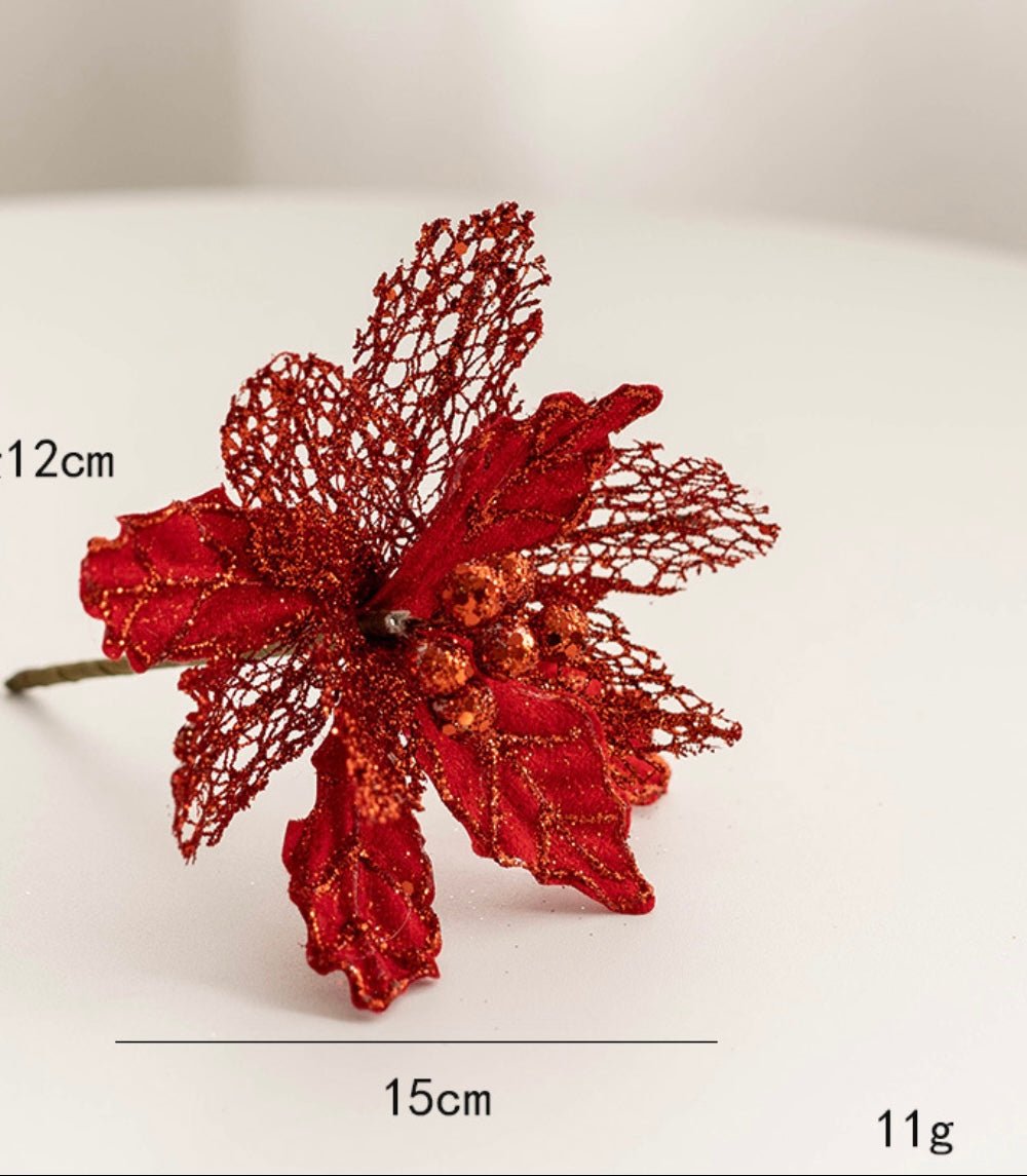 Handmade Mesh Sequin Satin Christmas Flower - Elegant Festive Decor for Tree, Table & Porch - Simplidecor