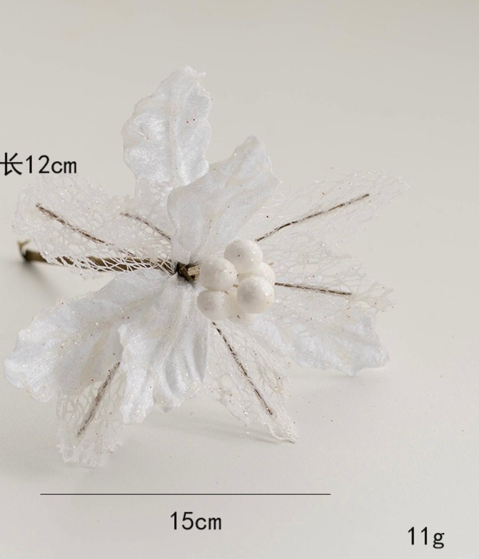 Handmade Mesh Sequin Satin Christmas Flower - Elegant Festive Decor for Tree, Table & Porch - Simplidecor