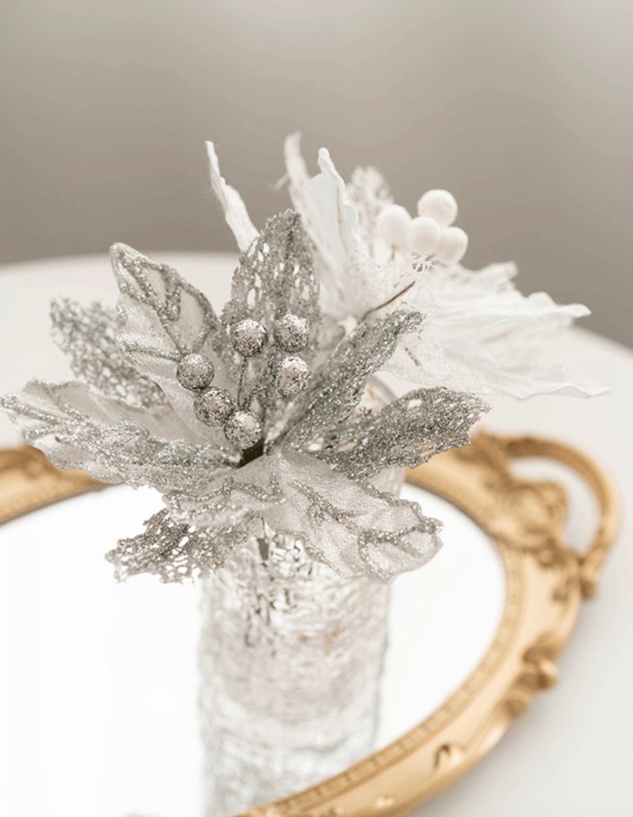 Handmade Mesh Sequin Satin Christmas Flower - Elegant Festive Decor for Tree, Table & Porch - Simplidecor