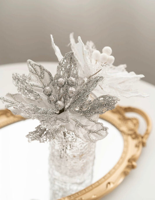 Handmade Mesh Sequin Satin Christmas Flower - Elegant Festive Decor for Tree, Table & Porch - Simplidecor