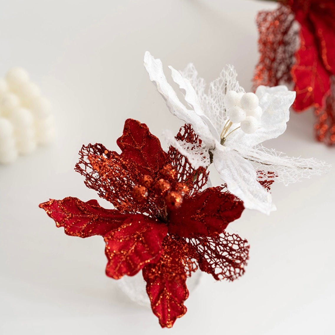 Handmade Mesh Sequin Satin Christmas Flower - Elegant Festive Decor for Tree, Table & Porch - Simplidecor