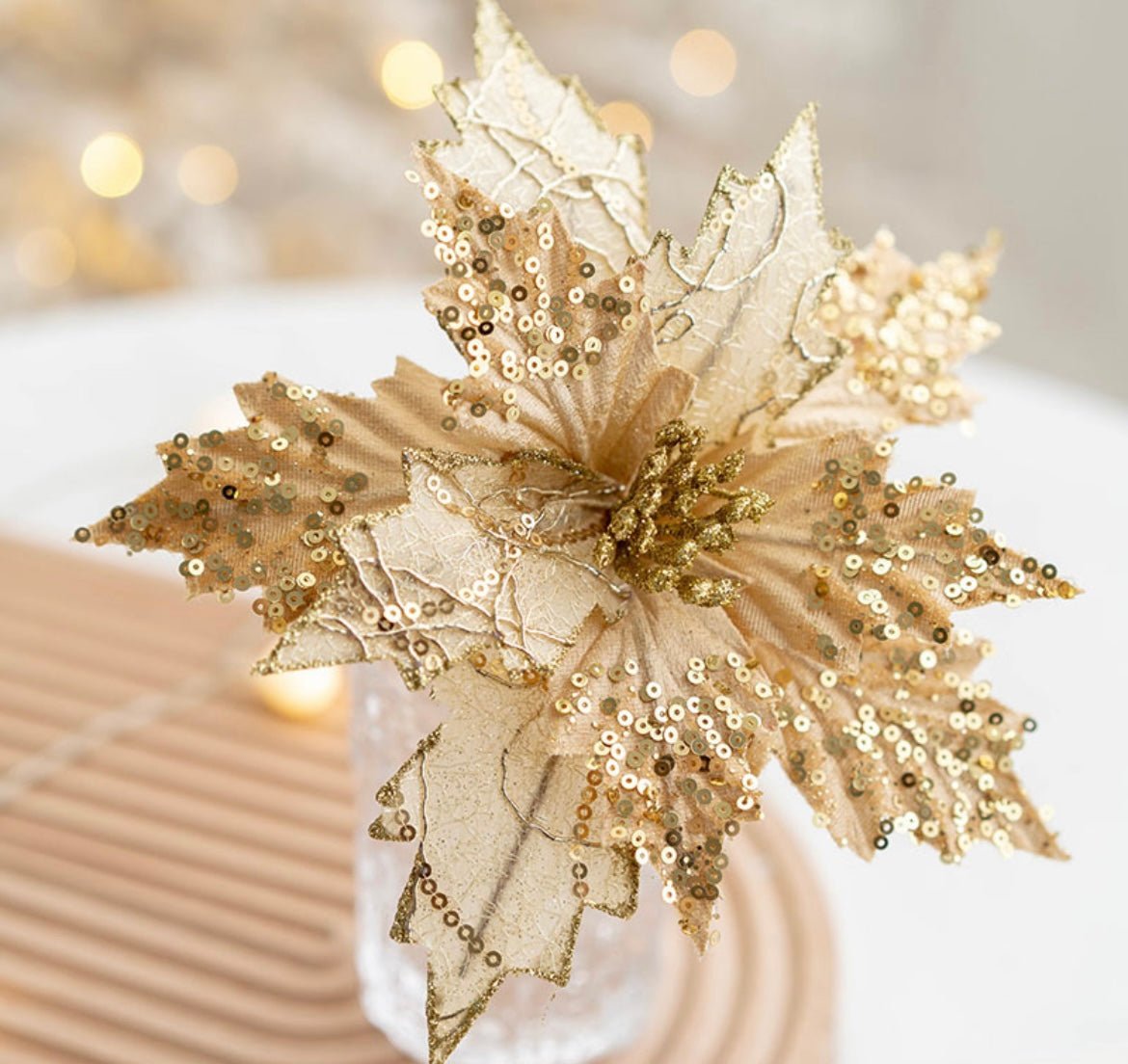 Handmade Sequin Satin Christmas Flower – Festive Decor for Trees, Table Displays & Porch Accents - Simplidecor