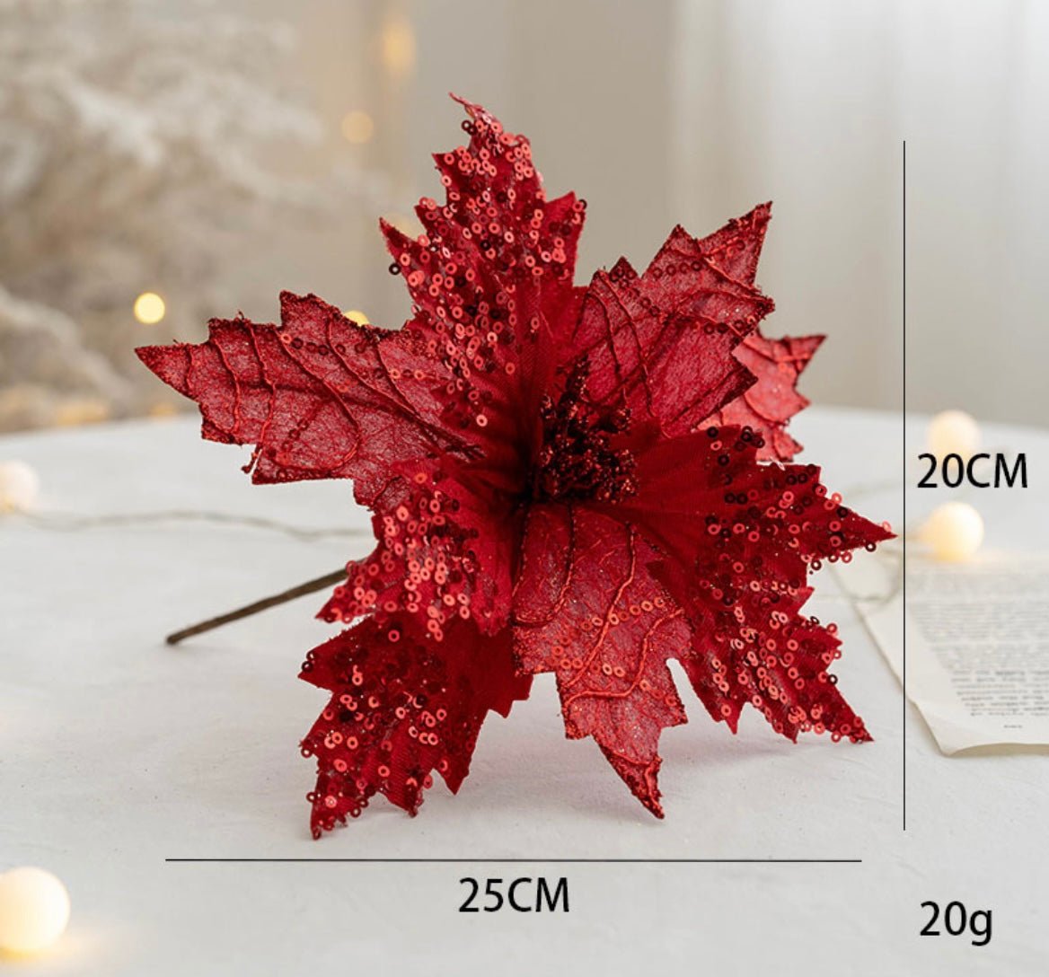 Handmade Sequin Satin Christmas Flower – Festive Decor for Trees, Table Displays & Porch Accents - Simplidecor