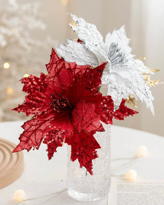 Handmade Sequin Satin Christmas Flower – Festive Decor for Trees, Table Displays & Porch Accents - Simplidecor