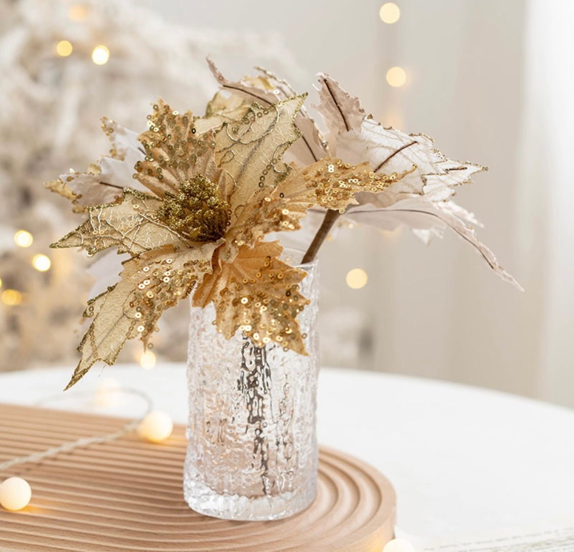 Handmade Sequin Satin Christmas Flower – Festive Decor for Trees, Table Displays & Porch Accents - Simplidecor