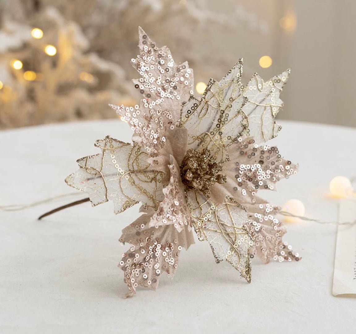 Handmade Sequin Satin Christmas Flower – Festive Decor for Trees, Table Displays & Porch Accents - Simplidecor