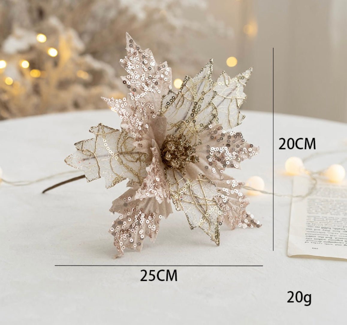 Handmade Sequin Satin Christmas Flower – Festive Decor for Trees, Table Displays & Porch Accents - Simplidecor