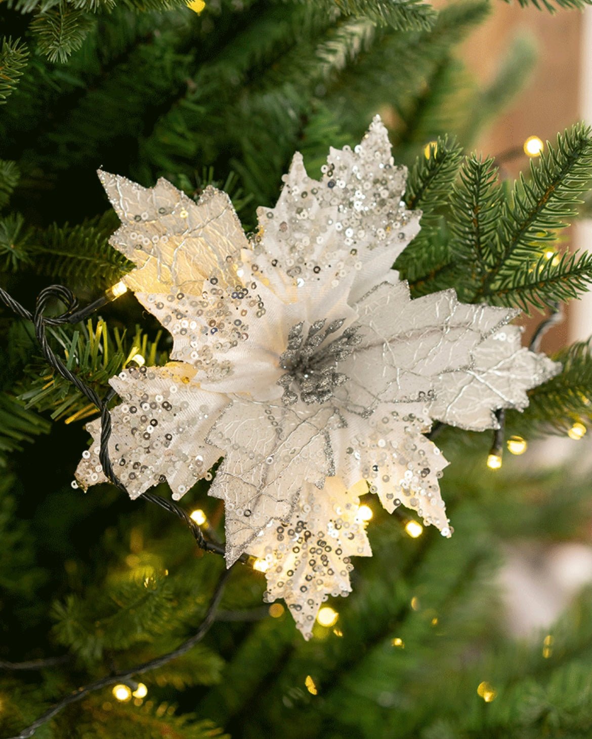 Handmade Sequin Satin Christmas Flower – Festive Decor for Trees, Table Displays & Porch Accents - Simplidecor