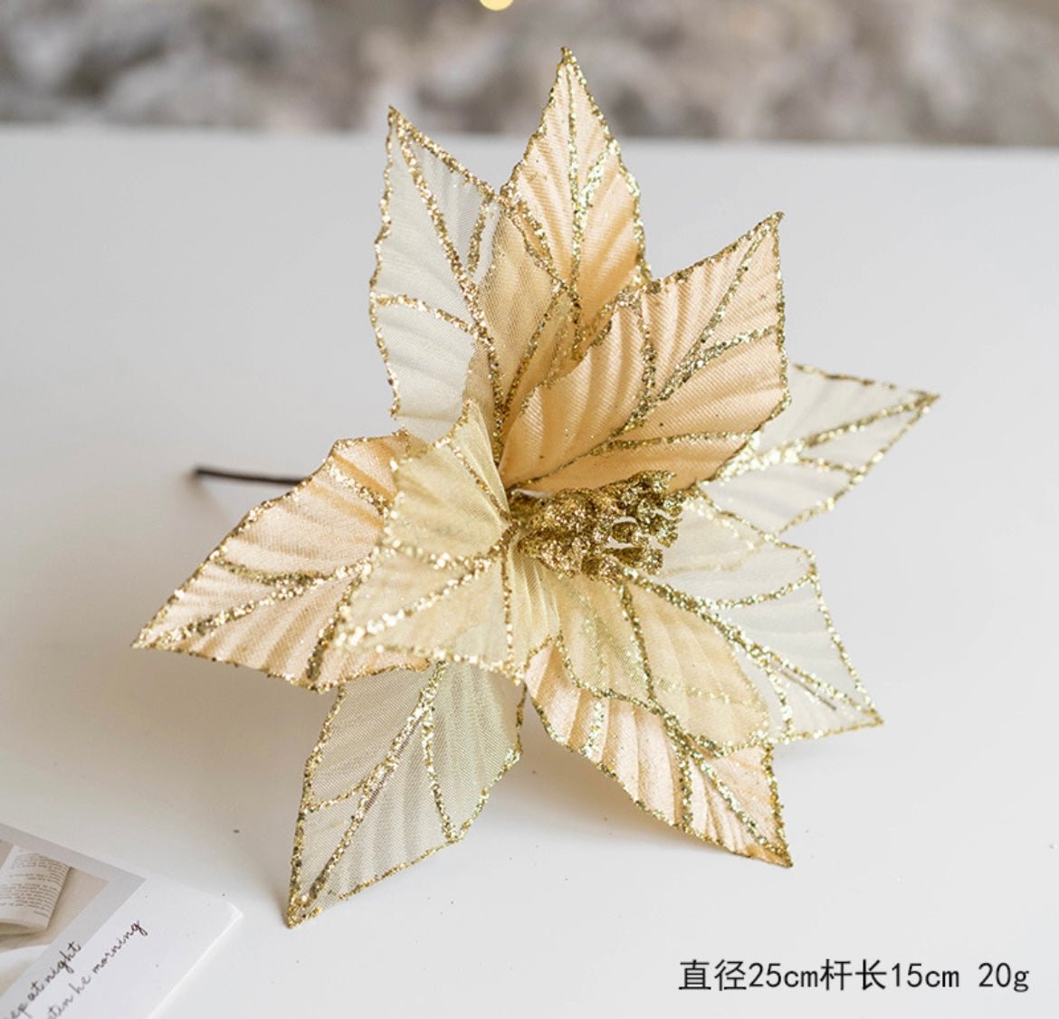 Handmade Sequin Satin Christmas Flower with Gold Trim – Elegant Tree, Table & Porch Decor for Festive Holidays - Simplidecor