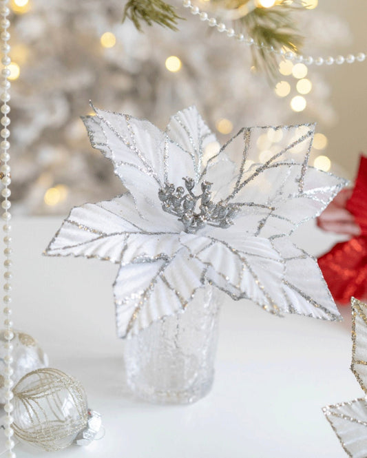 Handmade Sequin Satin Christmas Flower with Gold Trim – Elegant Tree, Table & Porch Decor for Festive Holidays - Simplidecor