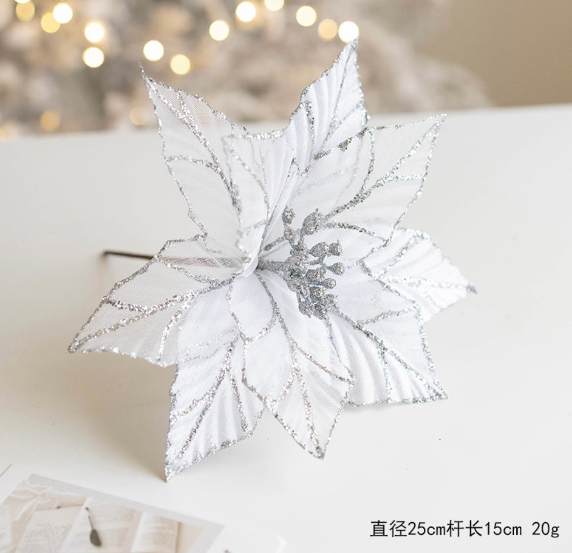 Handmade Sequin Satin Christmas Flower with Gold Trim – Elegant Tree, Table & Porch Decor for Festive Holidays - Simplidecor