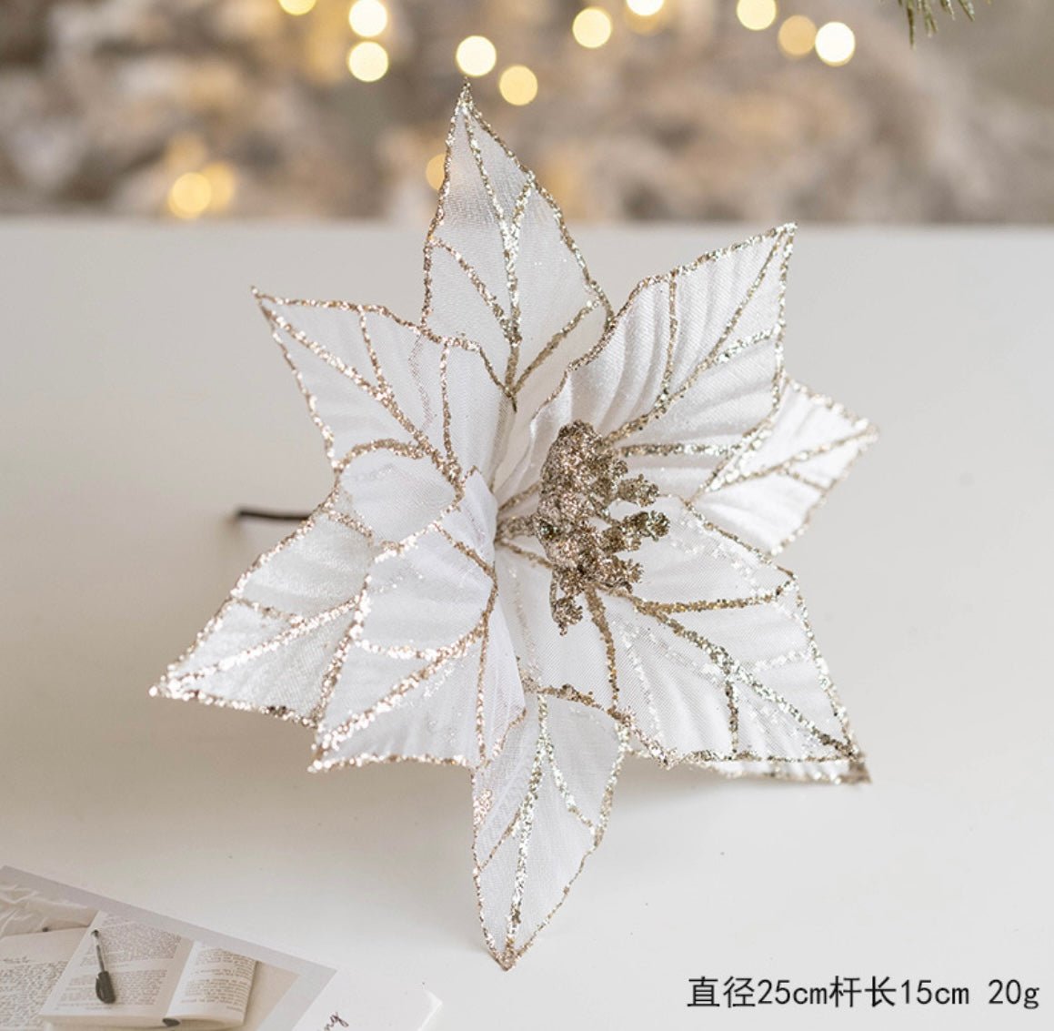 Handmade Sequin Satin Christmas Flower with Gold Trim – Elegant Tree, Table & Porch Decor for Festive Holidays - Simplidecor